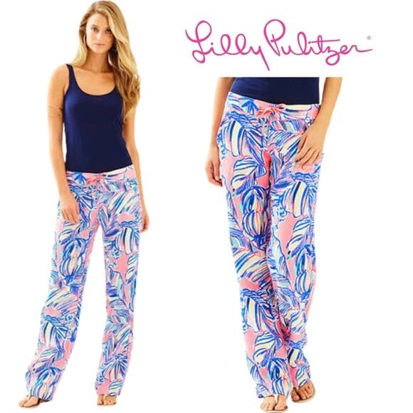 NWT Lilly Pulitzer‎ Galley Pant Tiki Pink Cabana Crazed Sz 2 Pink Blue High Rise - Picture 2 of 16